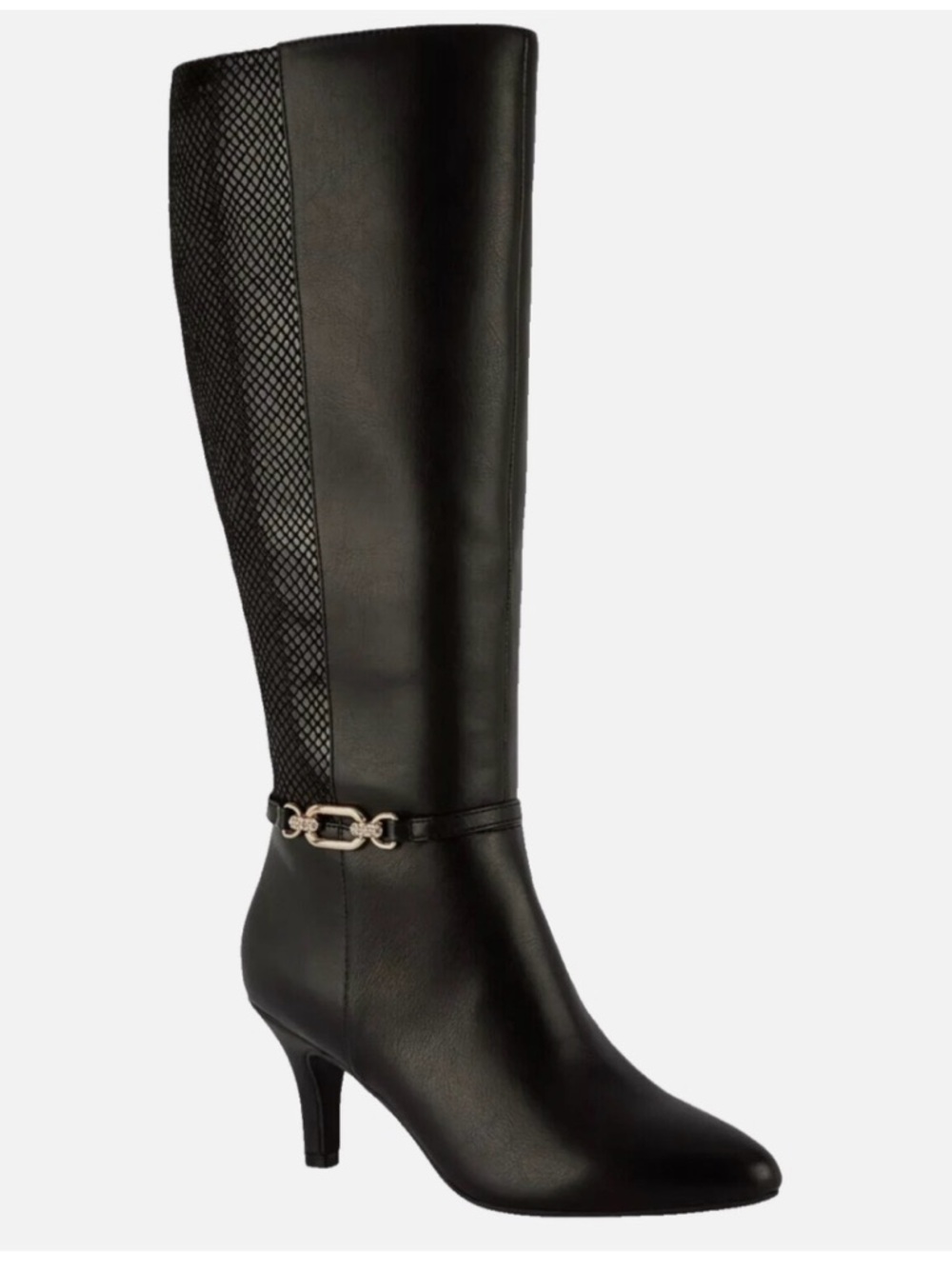 Karen Scott Black Knee-High Heeled Boots with Gold Accent